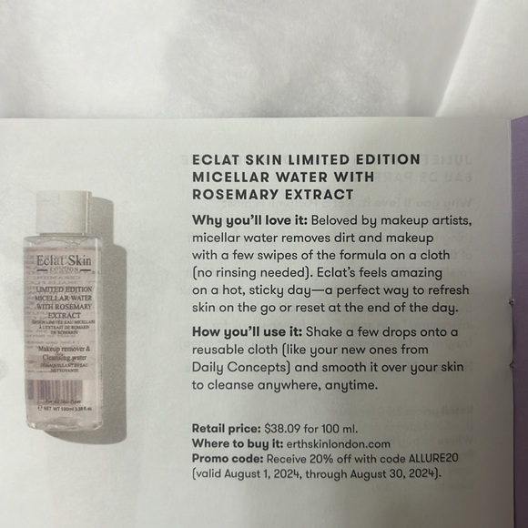 Eclat skin London limited edition micellar water with Rosemary extract NIB - Picture 2 of 4